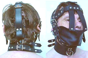 Head gear  Strong leather hood, very restrictive. Available in black only.    