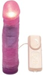 7 Inches (18cm) of soft but firm jelli which lights up in the Dark! Muti-speed vibrations. Uses 2 x AA batteries. 